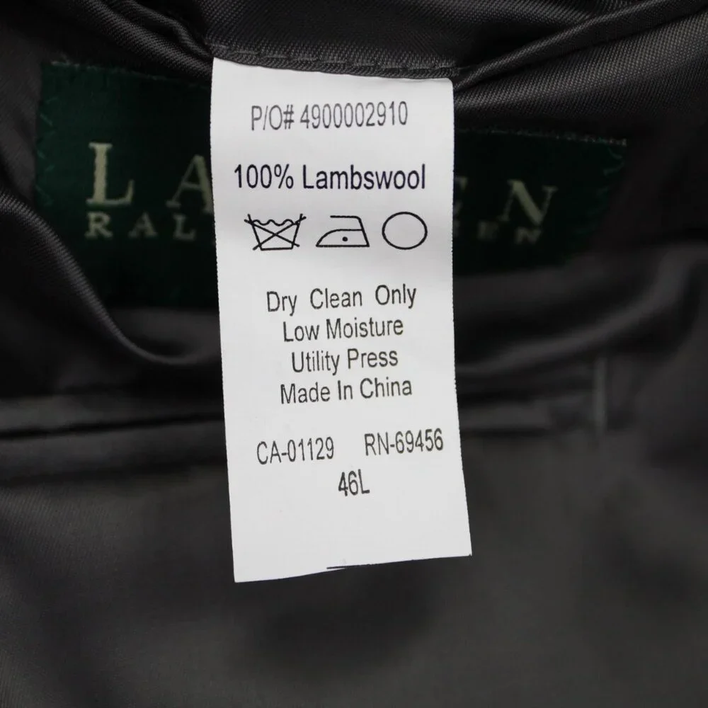 LAUREN Ralph Lauren Blazer Mens 46L Gray 100% Lambswool Sports Jacket Coat 2 Btn